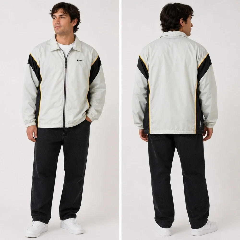 Vintage 90s Nike Windbreaker Jacket Gray Black Yellow Size Large Streetwear